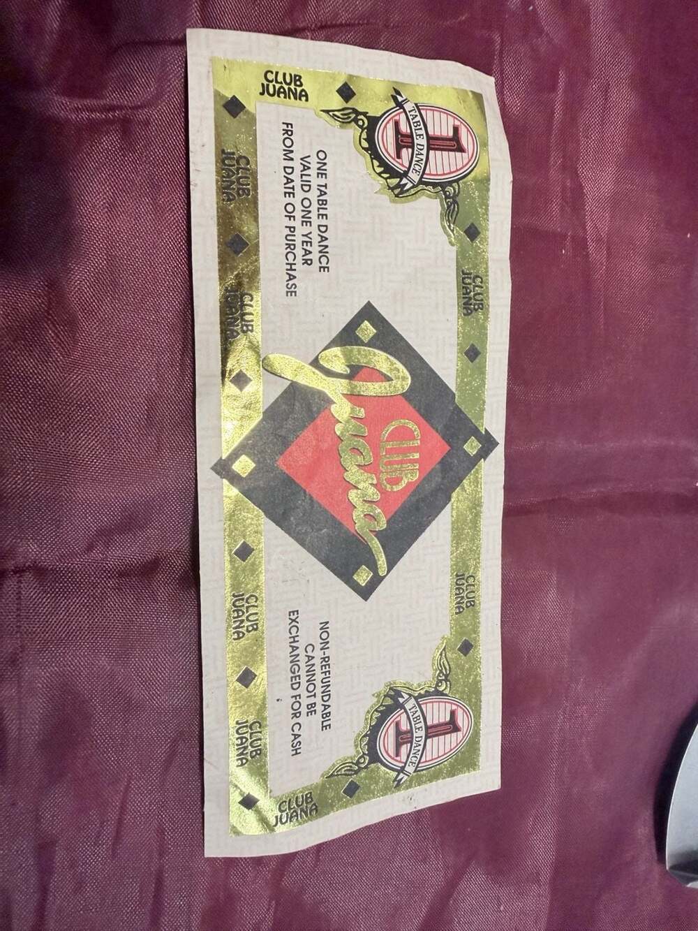 Club Juana Table Dance Ticket Stub